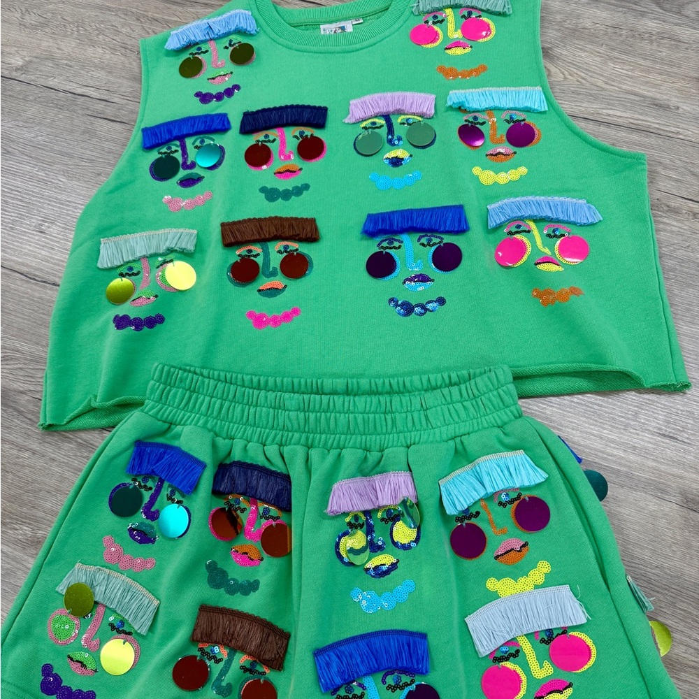 Queen of Sparkles Fringe Face Embroidered Set